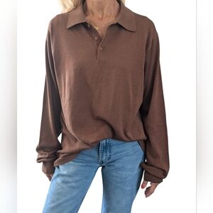 Vintage Jhane Barnes Men’s Silk Blend Brown Knit Polo Minimalist Top M